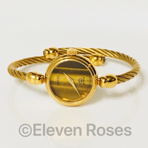Gucci 2047L Gold Tigers Eye Cable Bangle Watch - Picture 7 of 7